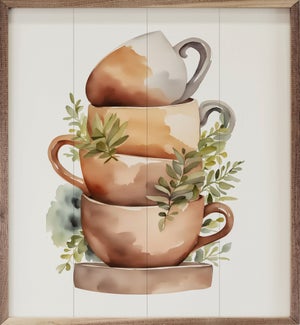 Stack Of Four Cups Greenery White